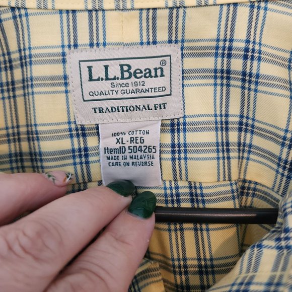 L.L. Bean Mens Yellow and Blue Button Up 100% Cotton Traditional Fit Short Sleev - Picture 3 of 4